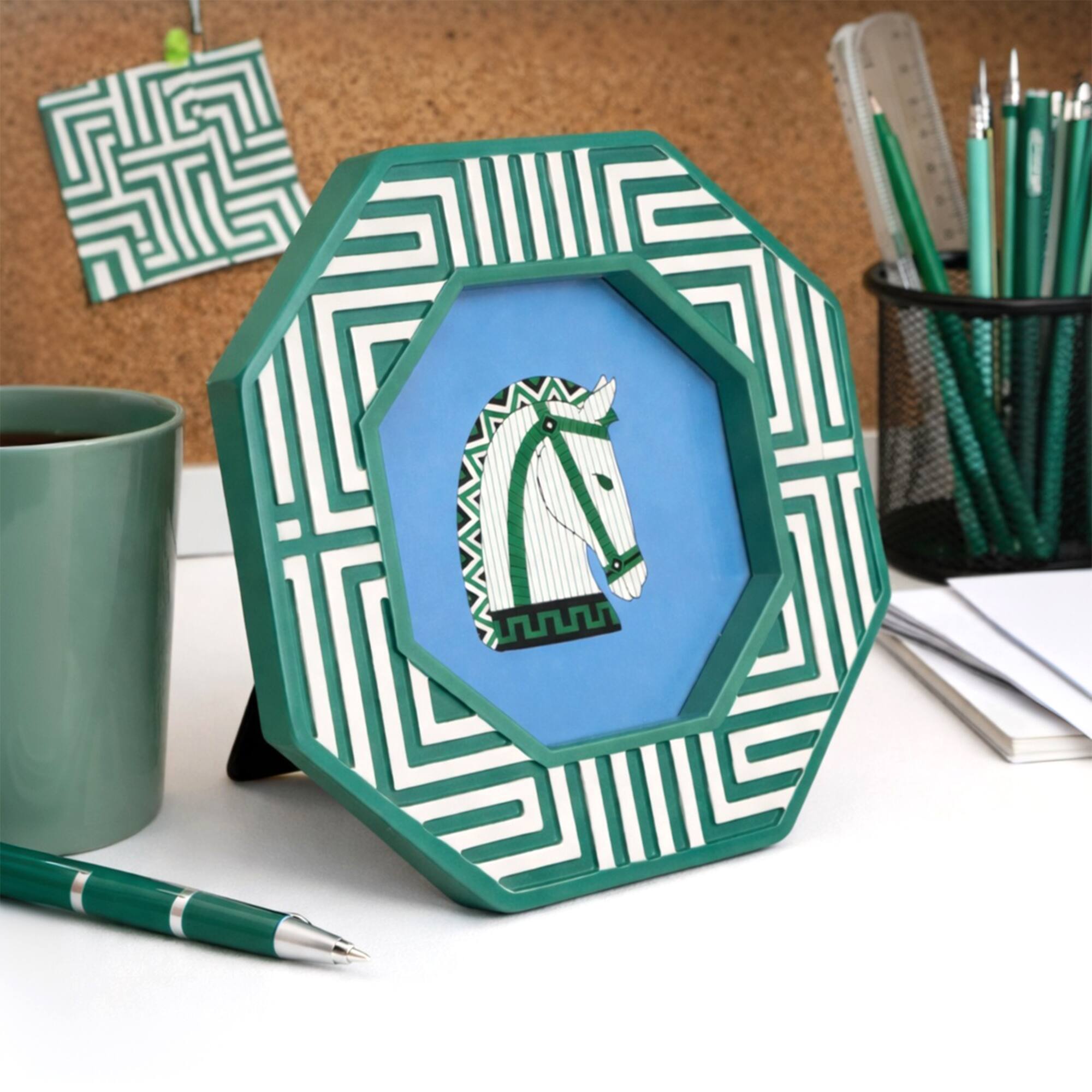 Jonathan Adler x Michaels 4" x 4" Teal & White Greek Key Hexagonal Tabletop Frame